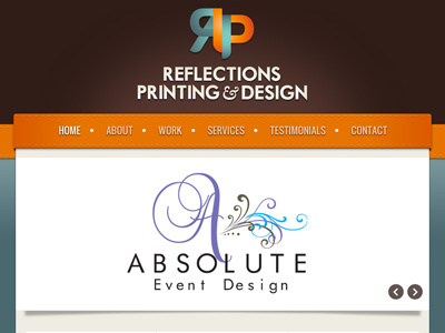 Reflections Printing Home Page clean earthy homepage ribbon slider