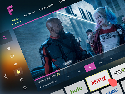 F Player application films interface movies player show smart tv ui ux