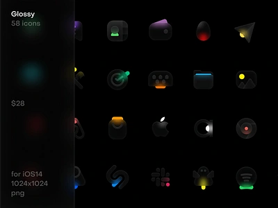 Glossy icons for iOS14 blur design glass icon design icon set icons illustration interface ios trendy ui