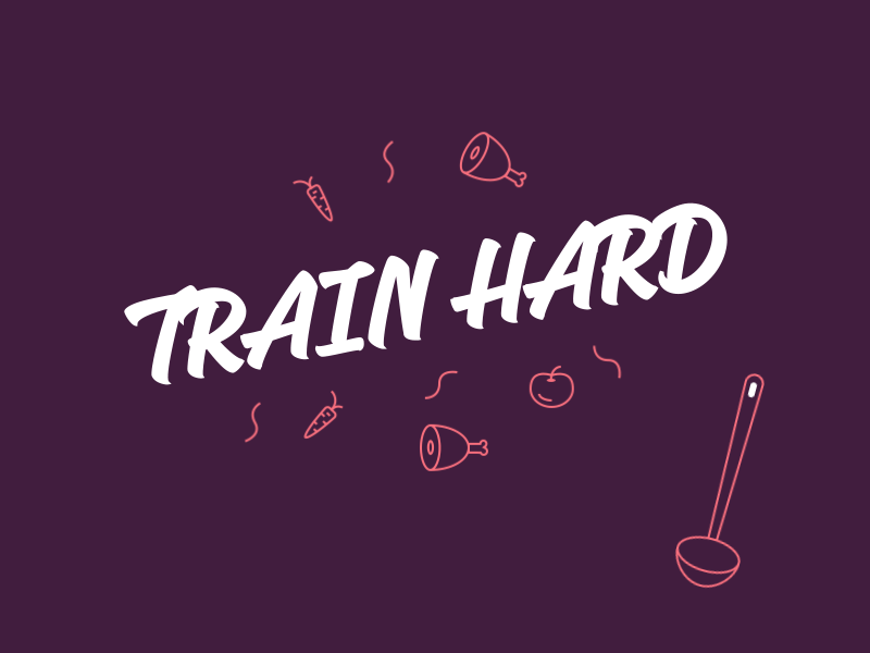 Train hard or make borsh animation gym icon outline soup sport
