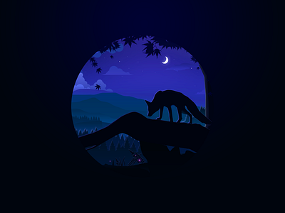 The night of forest forest hill illustration moon mountain nature night sky tree ui wolf