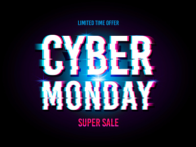 Cyber monday banner in glitch style