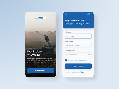 Onboarding of Travel App- TOURiT onboarding signup signup