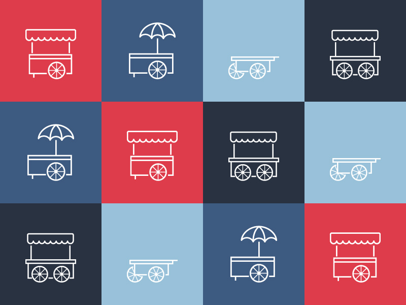 Hawker Icons salesperson seller items food wheels cart monger peddler hawker