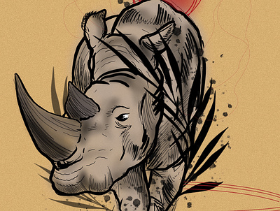 Rhino abstract animal illustration original rhino