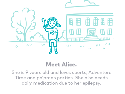 Meet Alice cute handdrawn illustration one color simple storyboard
