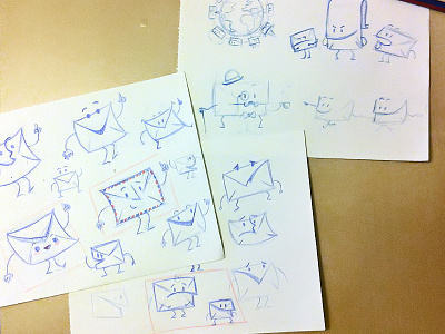 Character design blue pen character mail sketch