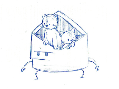 Kitten Email blue pen character humor kitten mail sketch