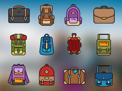 Bag & Backpack backpack bag baggage design icon icon set icons illustration lines luggage suitcase