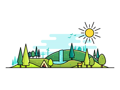 Summer Illustration deer hill illustration modern modern design outline summer sun tree