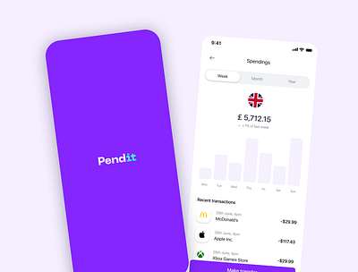 Pendit - Spend, save and manage app design design figma ui design