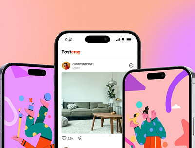 PostCrap - Social Media App app design figma illustration ui ui des ui design vector