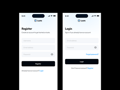 Authentication Screens for Loate app app authenticatio design figma login register signup ui design