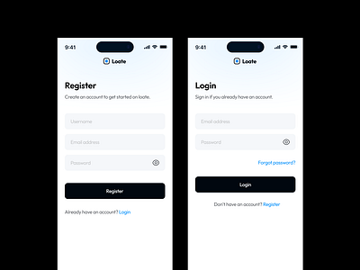 Authentication Screens for Loate app