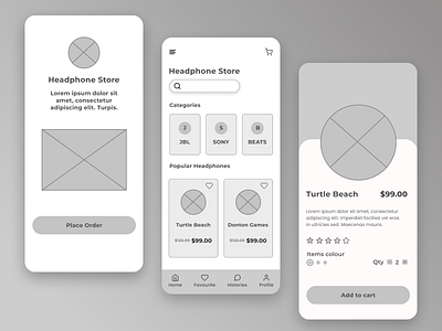 E-commerce Mobile App Wireframe.