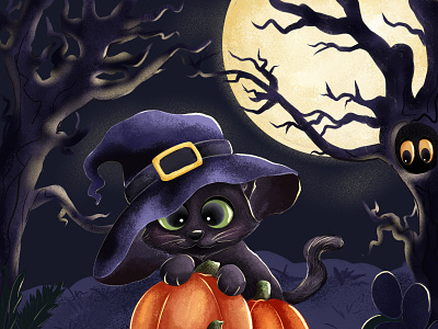 Halloween Illustration book illustrations cat character design design fullmoon halloween illustration pumpkin