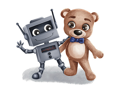 Best buddies best friends book illustrations character design character illustrations childrens book illustrations cute illustrations digital art illustration robot teddy bear