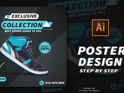 how to create a shoe poster design using Abode illustrator cc (creative designer 25) design graphic design illustration poster design shoe poster design