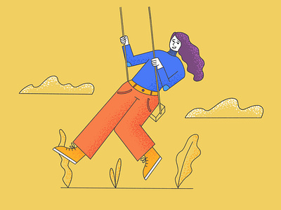 Swinging through the week careless character emotion fun girl girl illustration happy human illustration illustration art joy minimalist outlines procreate swing