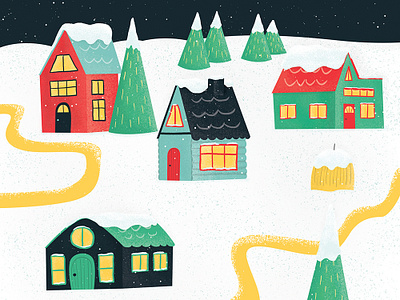Snowy night children illustration houses illustration illustration art snow winter winter landscape