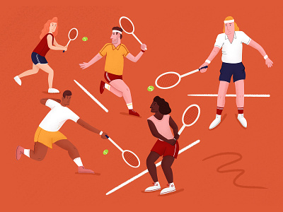 Tennis players 1980s action dynamic illustration illustration art oddbodies procreate tennis tennis ball tennis player tom froese vintage