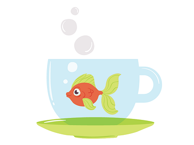 Teacup Fish blue bubbles fish glass green orange surreal illustration teacup vector illustration