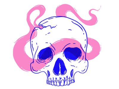 Day 19 Skull 31daysofskulls blue handdrawn photoshopillustration pink skull smoke