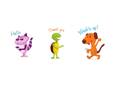 Animal Stickers animal characters dog emotions funny hello raccoon sticker thank you turtle whats up