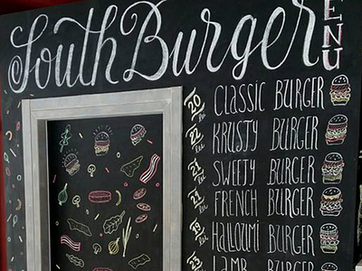 South Burger Chalk Lettering Menu burger chalk chalkart chalkboard chalklettering lettering letters menu pattern