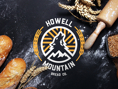Howell Mountain Bread Co Logo badge bakery baking brand bread flour howl icon logo retro rustic vintage wheat wolf