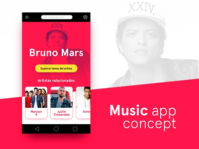 Music App Concept appdesign bruno mars dailyui maroon 5 mobile ui ui usher ux