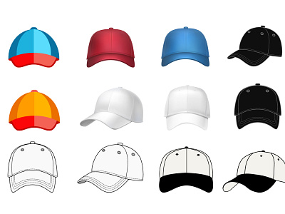 Hats and caps set branding illustration print vector