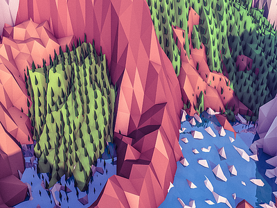 Polyscape - Basin 3d cinema 4d landscape lowpoly