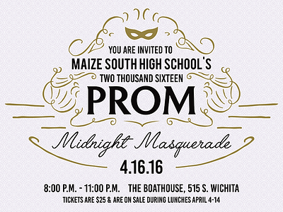 Prom Invitations flyer invite lettering masquerade ornate prom ticket