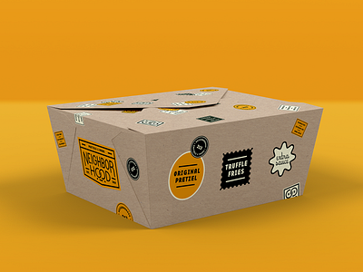 Neighborhood To-Go Box food food truck identity system logo los angeles neighborhood packaging pretzels type