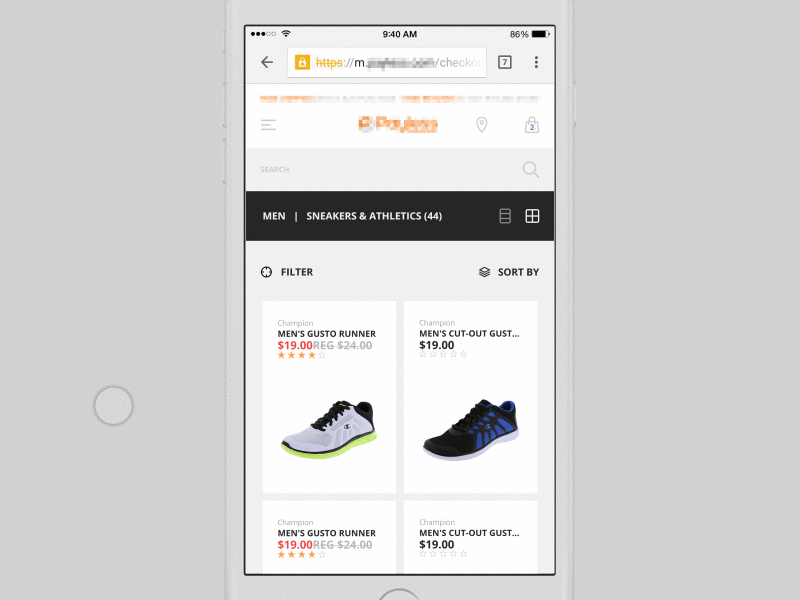 Horizontal Filter design e com filter gif mobile shoes shopping ui ux