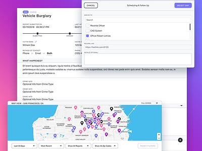 Reporting Software crime dashboard map module record report schedule software ui ux