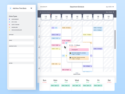 Scheduler (WIP) calendar crime dashboard day module report schedule software ui ux week