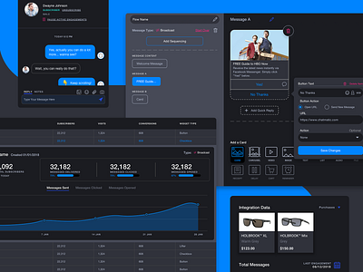 Chatbot Builder - Dark Theme chart chat chatbot clean customer dashboard design graph message messanger subscribe ui ux