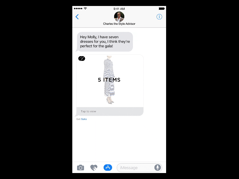 Saks Fifth Avenue iMessage App chat ecommerce fashion imessage sharing