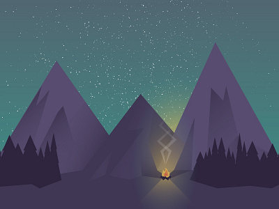 Glow in the Dark campfire illuminate illustration mountains stars