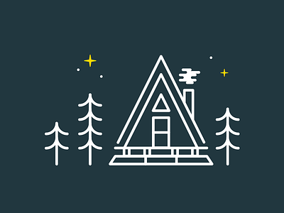 Just a Little Cabin cabin camp icon illustration monoline night stars trees