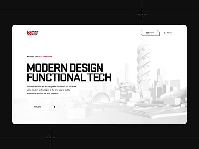 North Coast Code - Homepage 3d 3d ui animation clean cover cyber cyberpunk homepage layout loader loading minimal scifi tech typography ui website