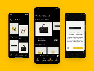 Monocle 24 - Curator's Cut app clean ecommerce ios layout minimal offset player podcast press product showcase strv typography ui