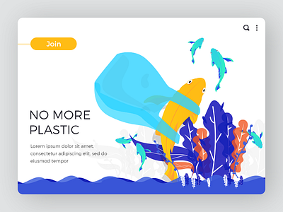 No More Plastic blue fish illustration issue join ocean plastic plastic cover waves yellow