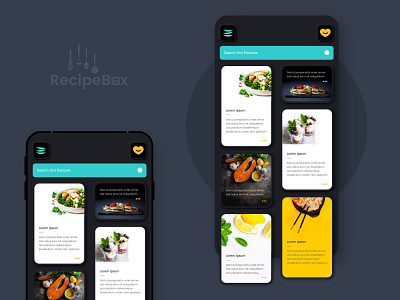 Recipe app UI Black black cards colorful food and drink grey mobile ui recipe app