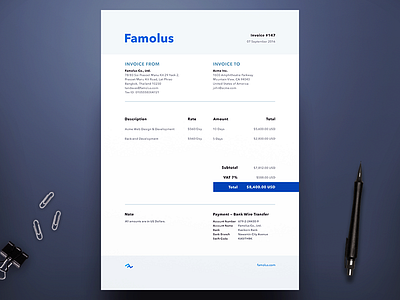 Famolus Invoice agency branding clean freelance invoice minimal print simple template