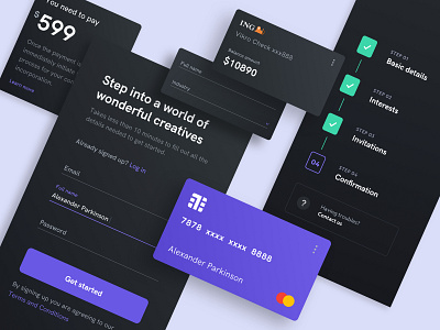 Fintech App Darkmode credit card dark mode fintech app forms ui web design