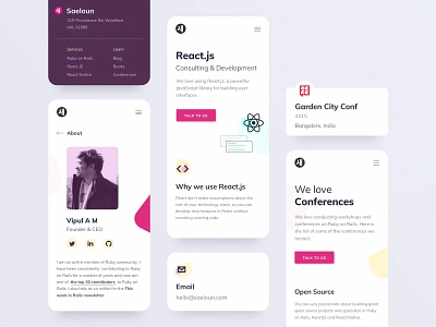 Saeloun Responsive Components app development footer icon menu minimal mobile profile react responsive ruby ui ux web