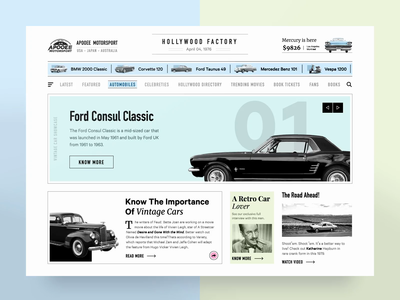 Retro Car News after effects animation app article cars design news retro slider typography ui ux vintage web website